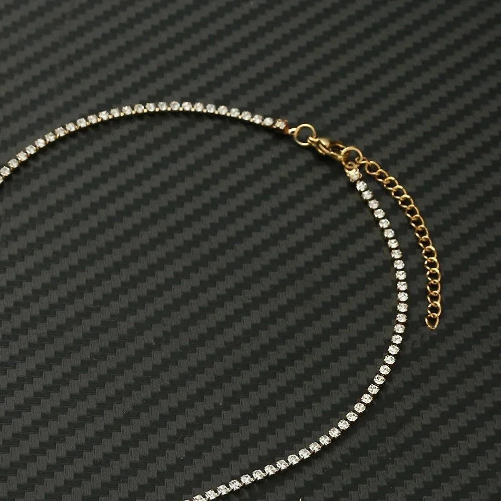 Elegant Tennis Choker Necklace Zircon Gold Silver Women Chain