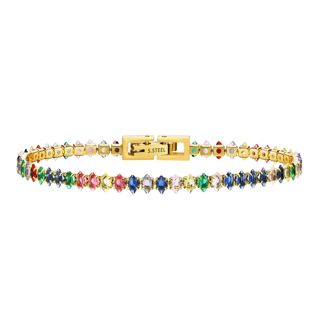 Colorful CZ Tennis Bracelet Stainless Steel Women Gift Jewelry