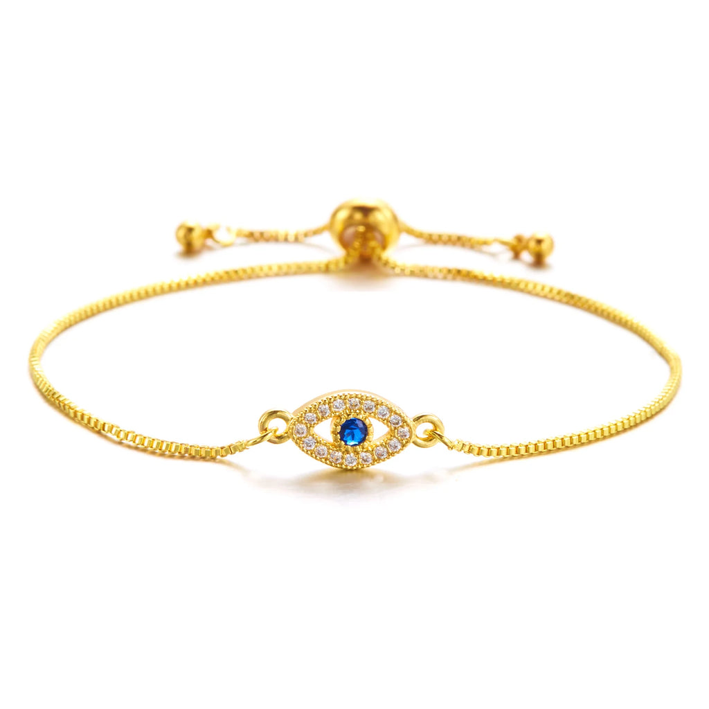 Gold Zircon Blue Evil Eye Bracelet Adjustable Lucky Women Jewelry