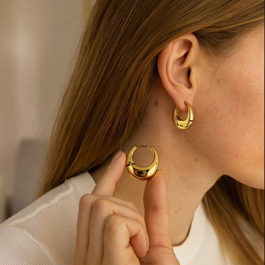 Gold Double Layer Flower Dangle Earrings Stainless Steel Vintage