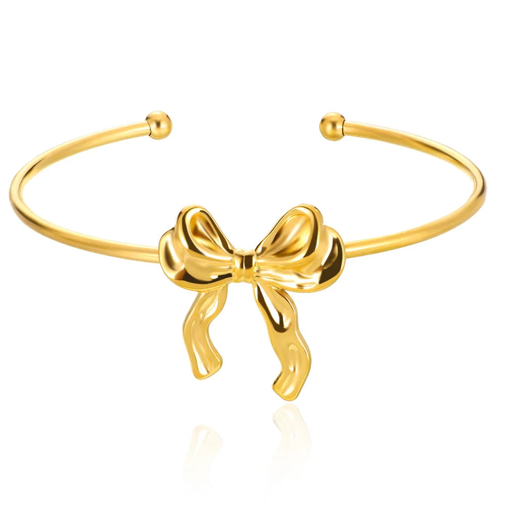 Gold Flower Cuff Bracelet Stainless Steel Floral Bangle for Women