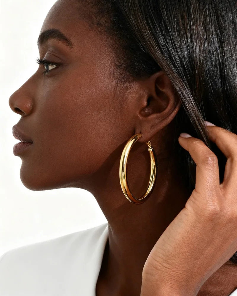18K Gold Hoop Earrings 30-50mm Stainless Steel Minimalist Women