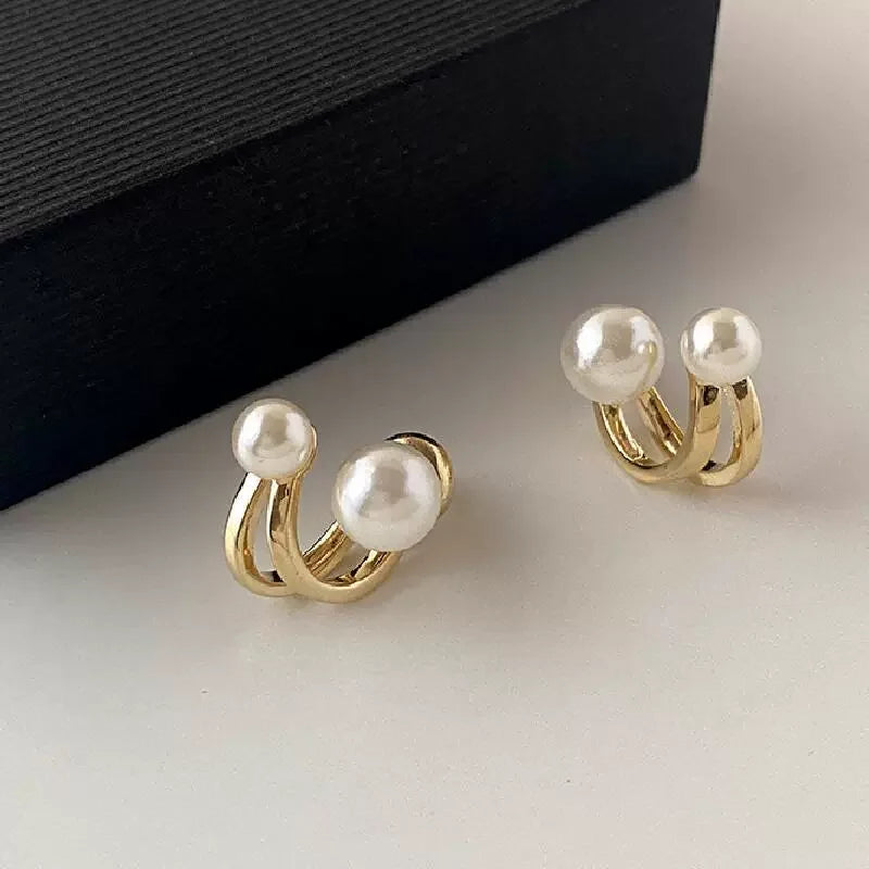Korean Irregular Pearl Stud Earrings Gold Metal Trendy Unique Design