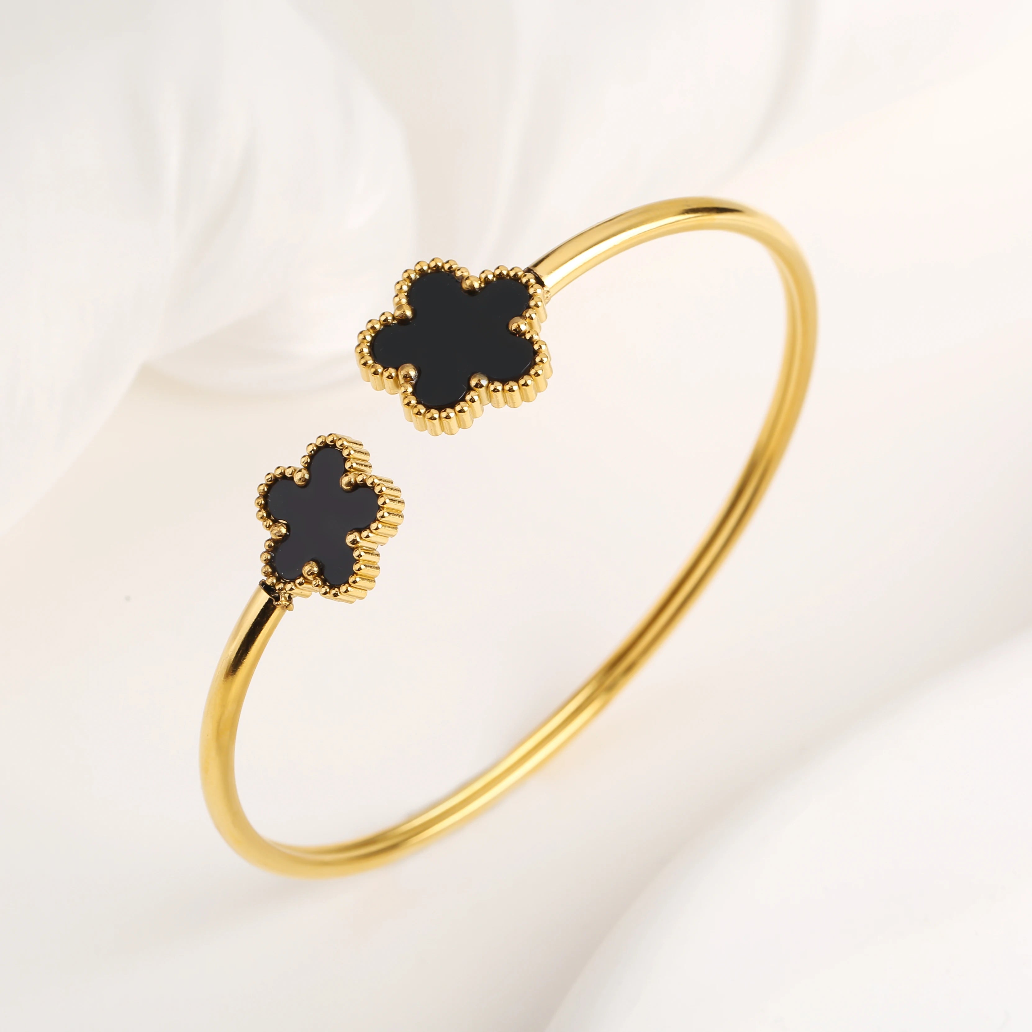 Lucky Five Leaf Clover Jewelry Set Stainless Steel Bangle Ring Women