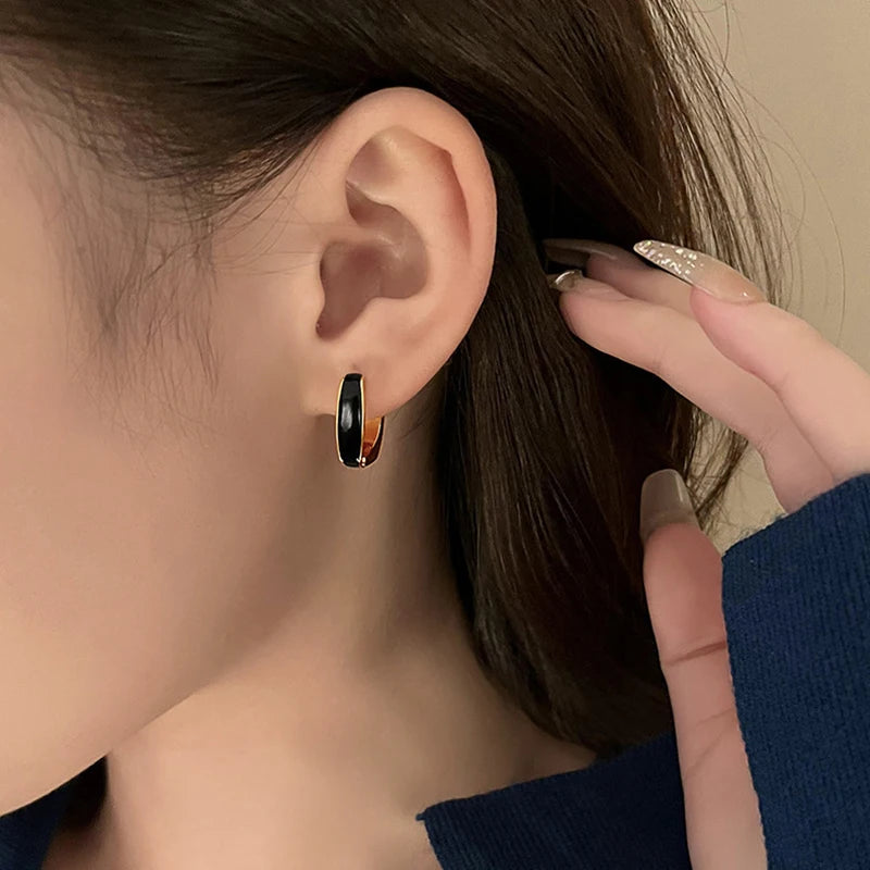 Minimalist Geometric Hoop Earrings with White Enamel for Women