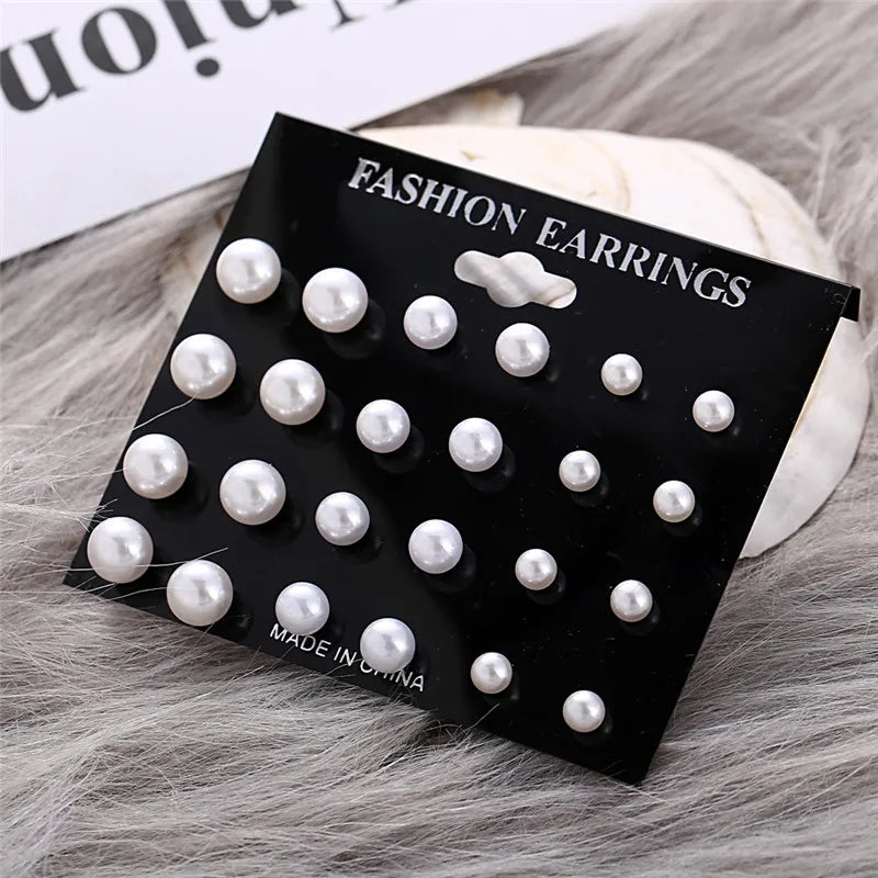 Bohemian Pearl Earrings Set 12 Pairs Geometric Women Jewelry