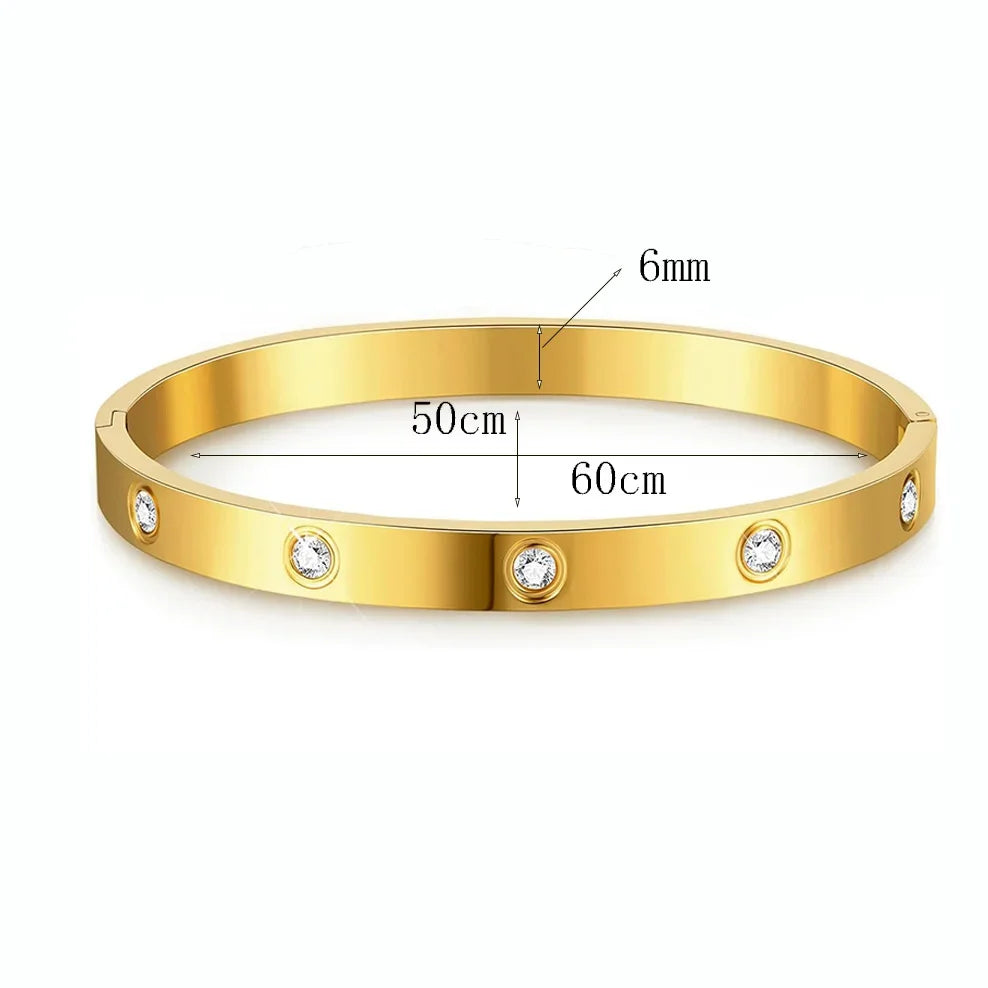 Gold Stainless Steel Tennis Bracelet Matching Bangles Luxury Couple