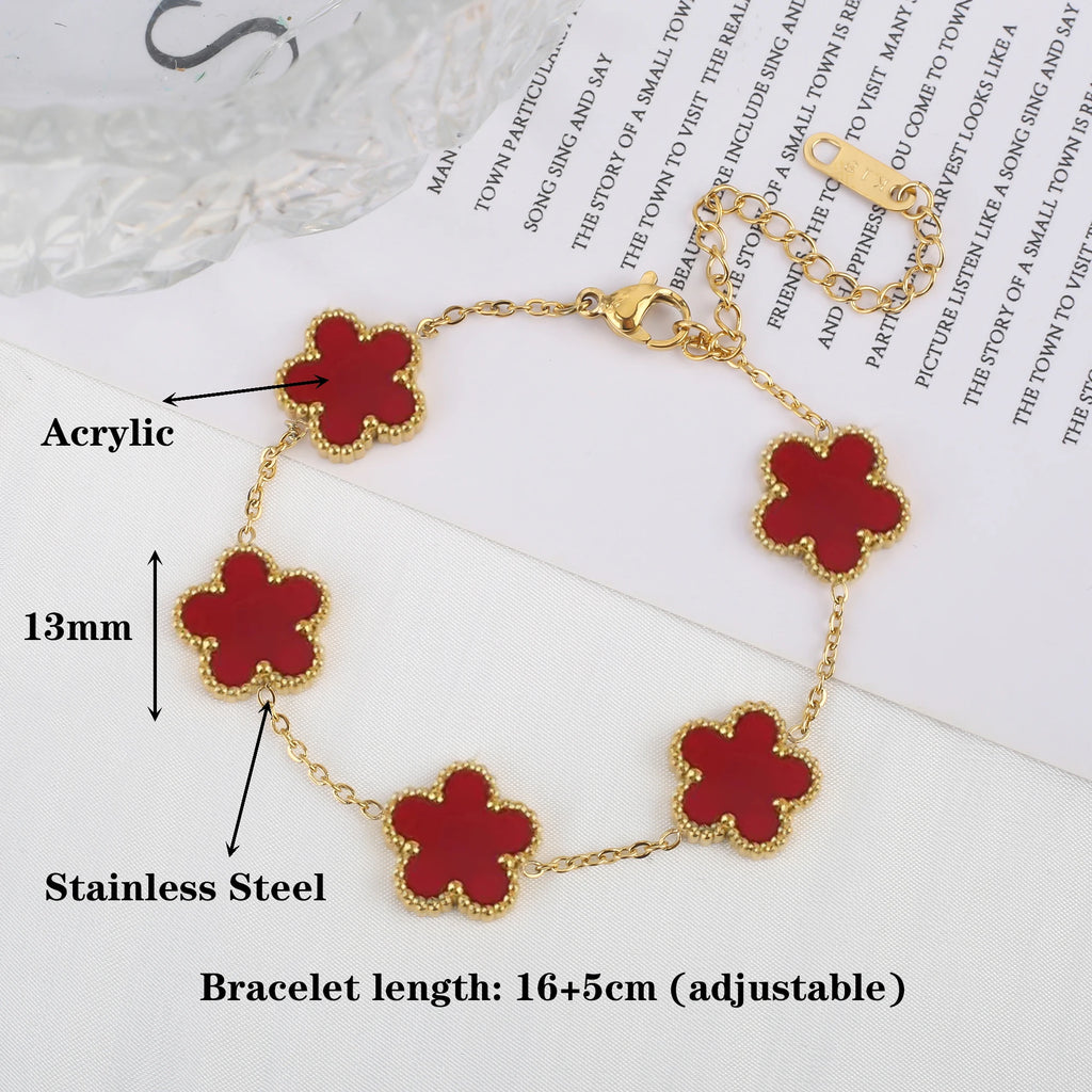 Five Leaf Clover Shell Bracelet Stainless Steel Colorful Women Jewelry