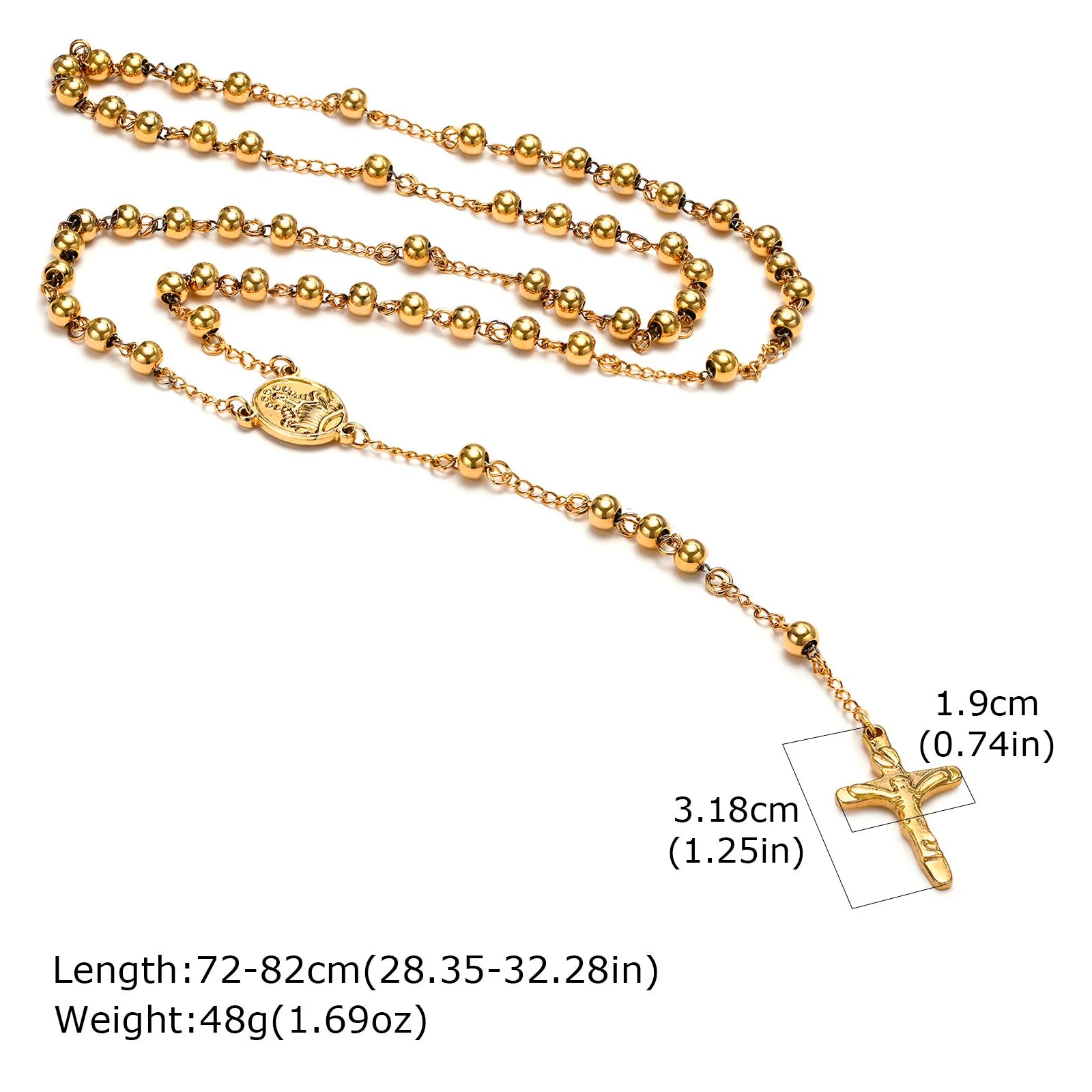 Stainless Steel Jesus Cross Y Necklace with Heart Charm Jewelry Set