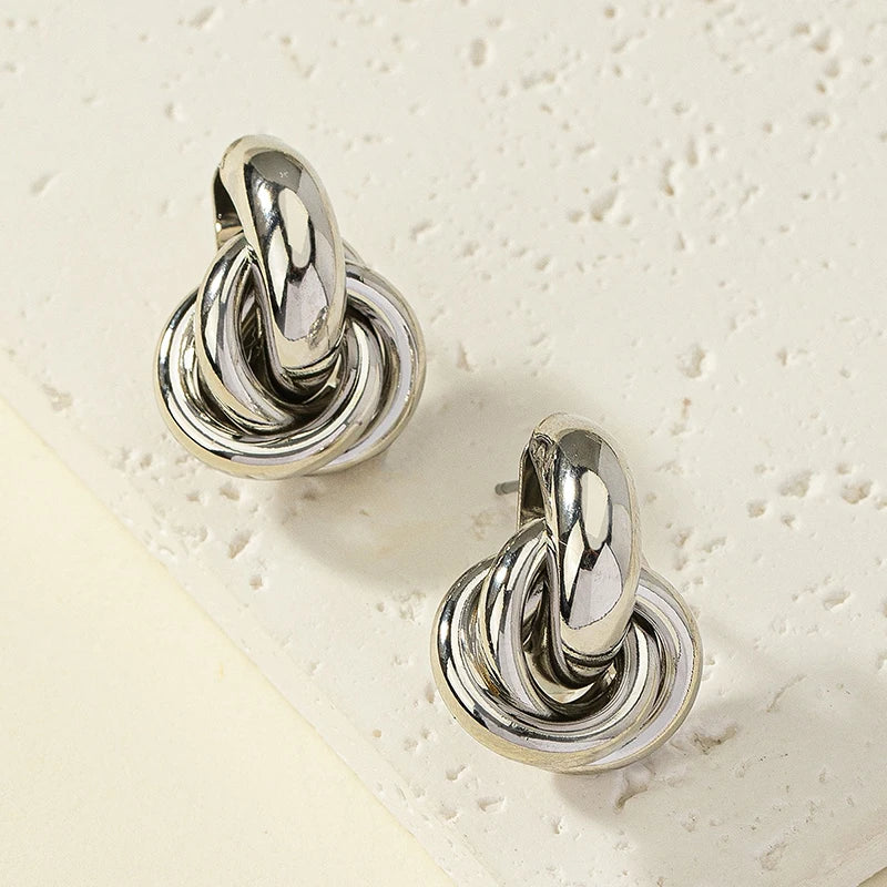 Elegant Knot Earrings Gold Silver Shiny Hoop Women Accessories
