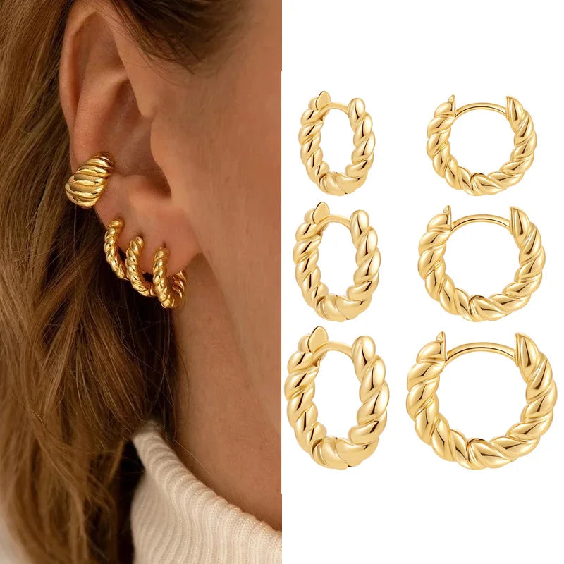 Trendy Twisted Hoop Earrings Gold Small Huggie Women