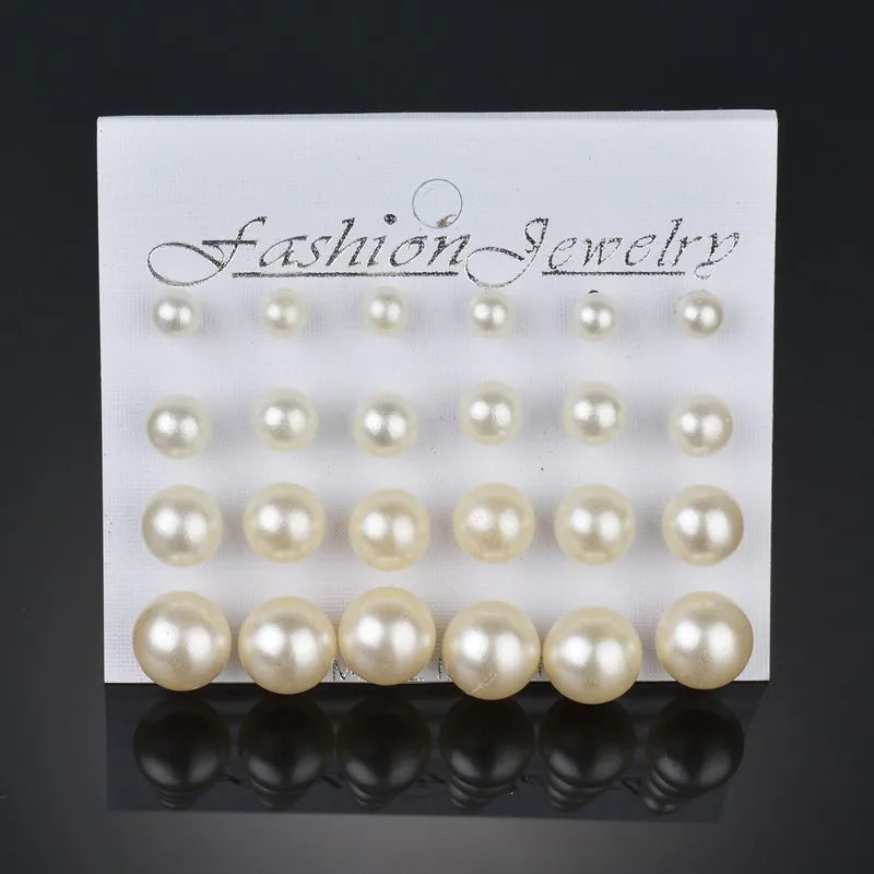 Bohemian Pearl Earrings Set 12 Pairs Geometric Women Jewelry