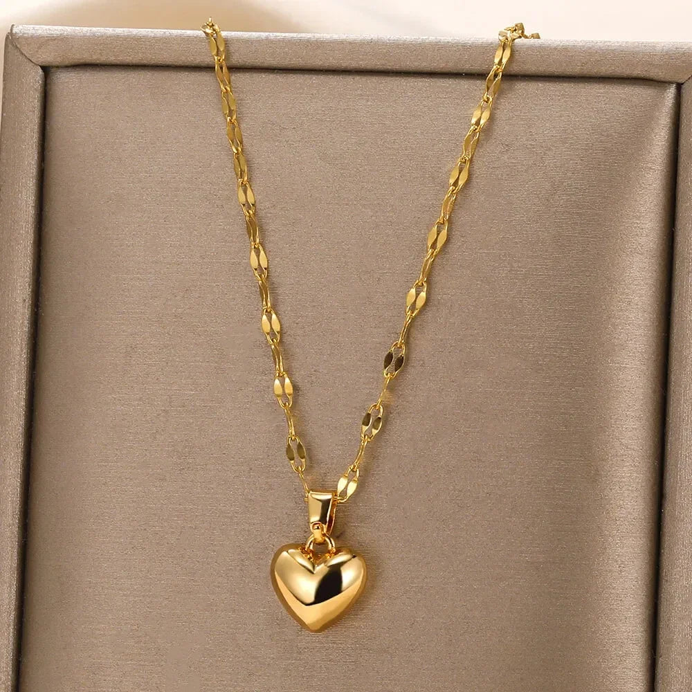 Stylish Layered Heart Necklace 316L Steel Goth Choker for Women