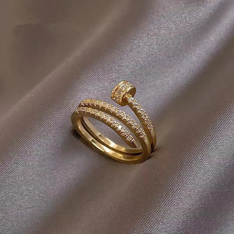 Trendy Gold Layered Ring Zirconia Cold Style Women Jewelry