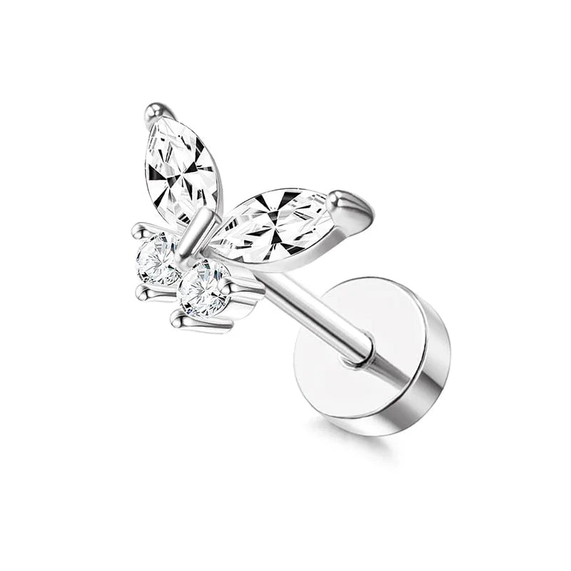 Surgical Steel Flat Back Cartilage Stud Earring Butterfly Flower