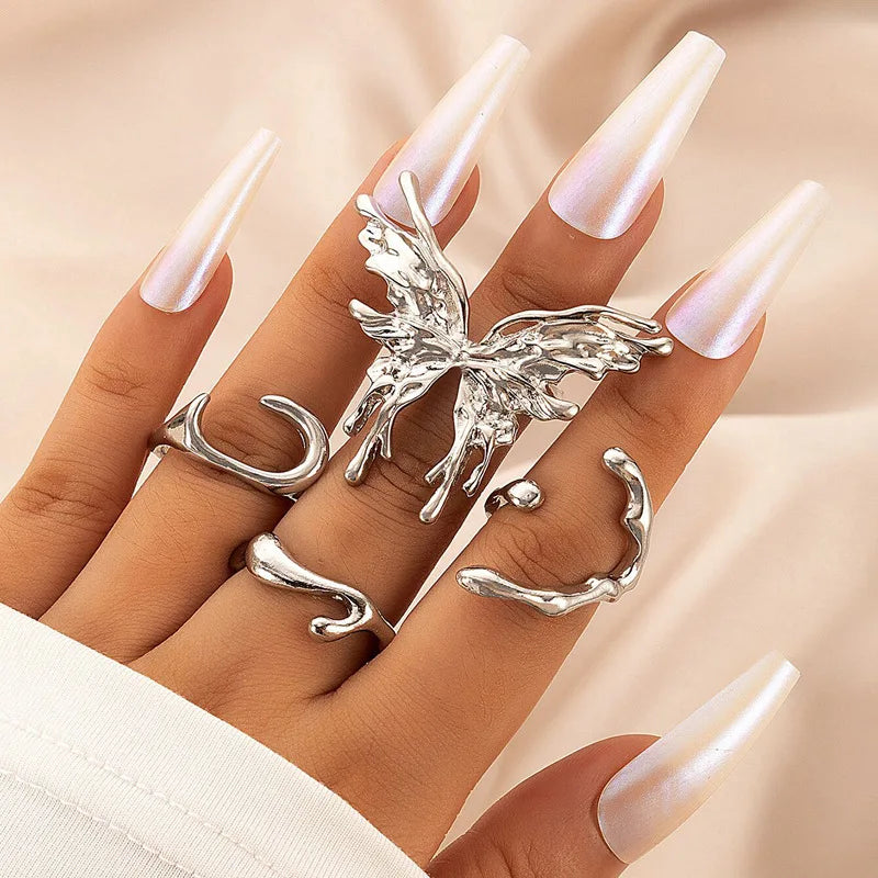 Trendy 21Pcs Gold Ring Set Vintage Geometric Hollow Design Women