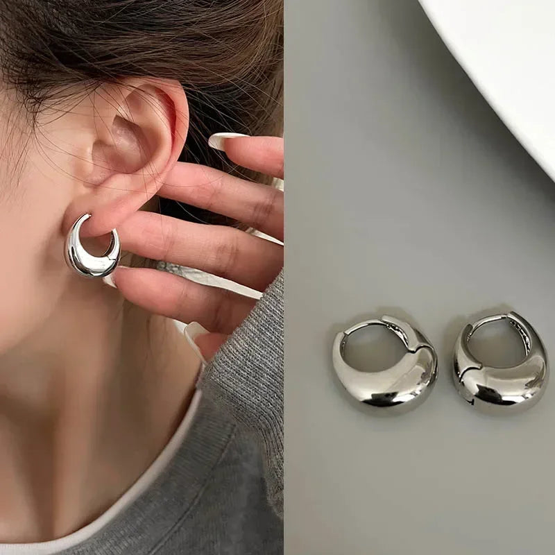 Bold Chunky Hoop Earrings Stainless Steel Trendy Circle Design