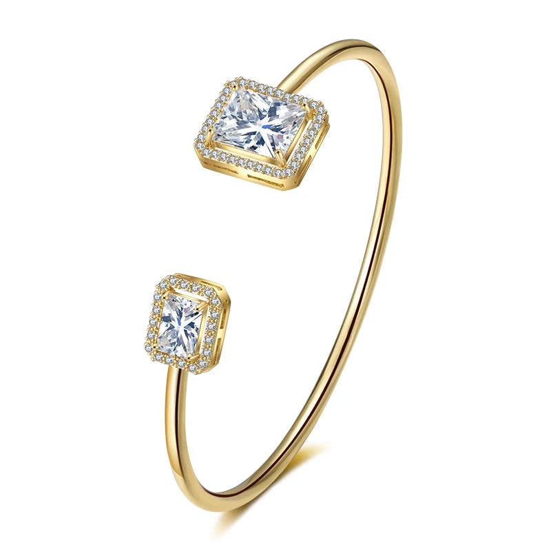 Elegant Gold Color Geometric Bangle with Sparkling Zircon Detail