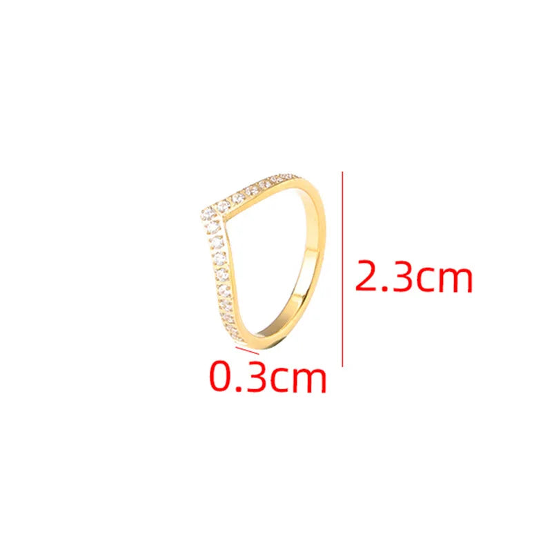 Minimalist V Shaped Ring 18K Gold Zircon Thin Band Women