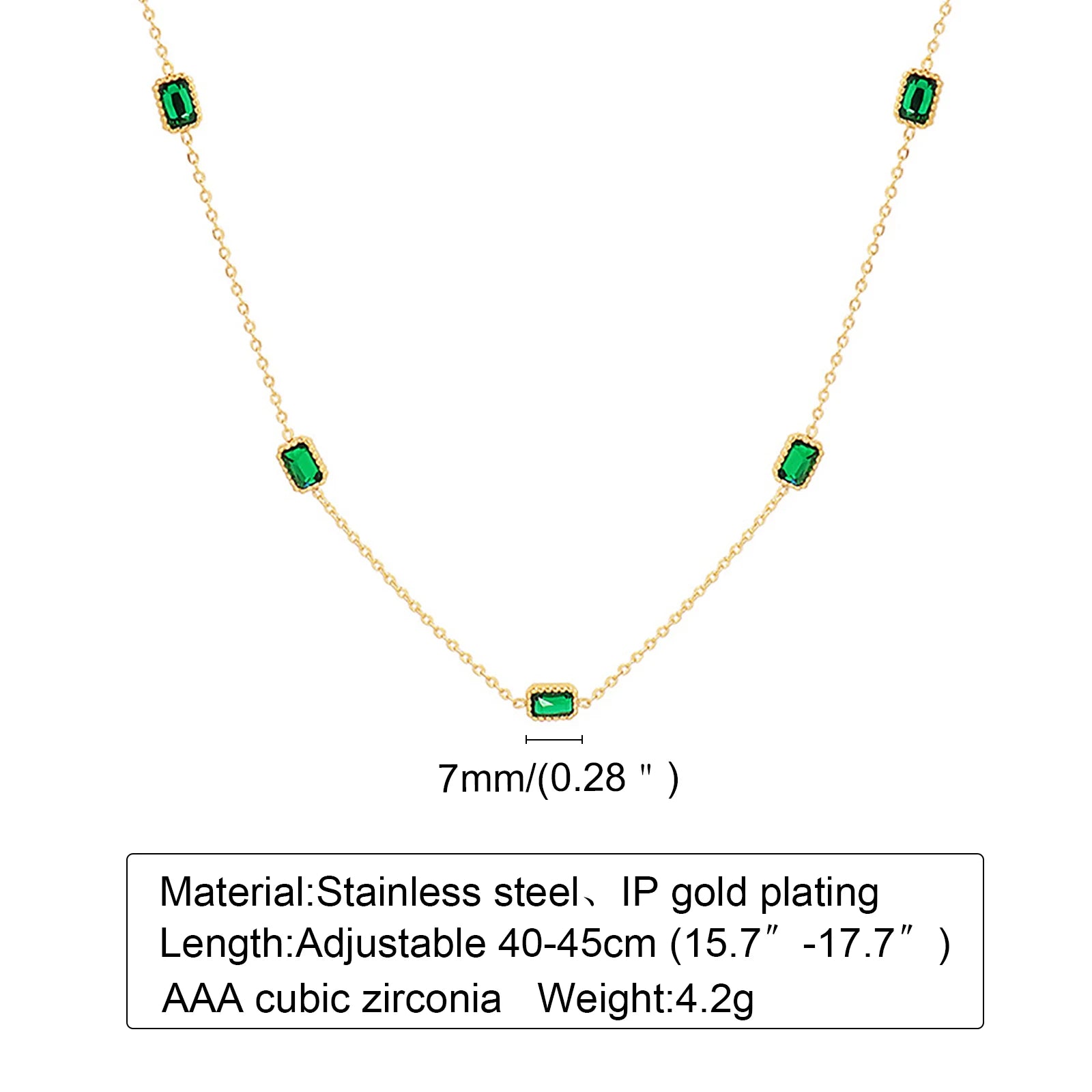 Vintage Green Zircon Necklace Gold Plated Women Jewelry