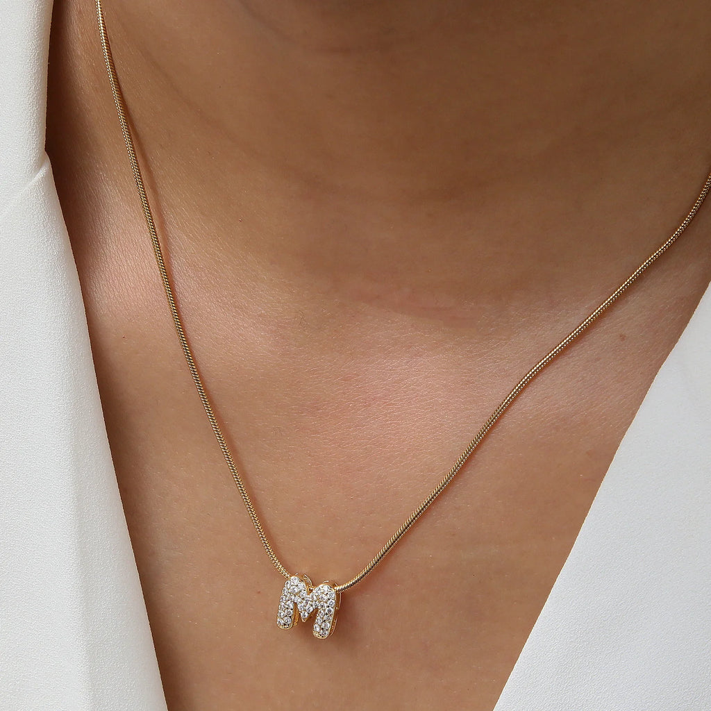 CZ Initial Letter Necklace A-Z Gold Stainless Steel Pendant Women