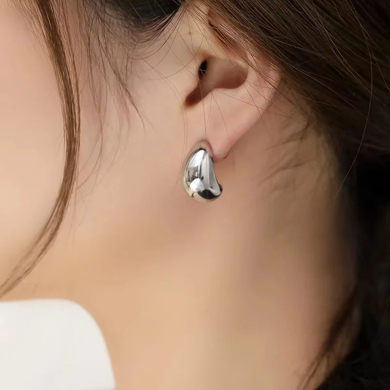 Minimalist Water Drop Bean Earrings 925 Silver Needle Luxury Women
