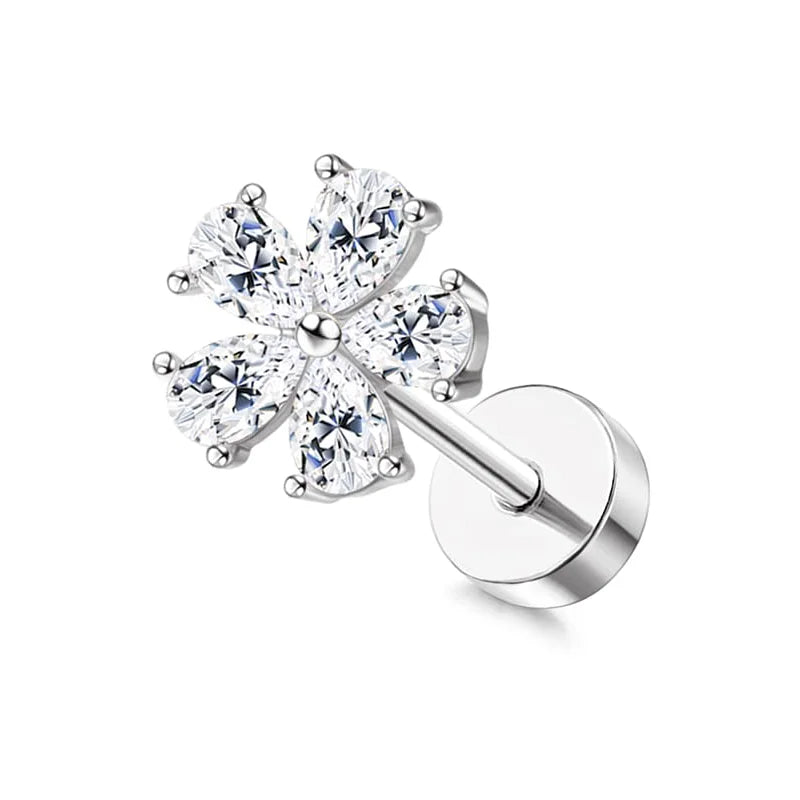 Surgical Steel Flat Back Cartilage Stud Earring Butterfly Flower