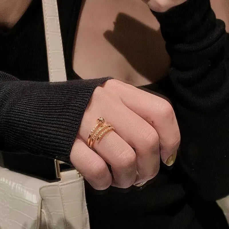 Trendy Gold Layered Ring Zirconia Cold Style Women Jewelry