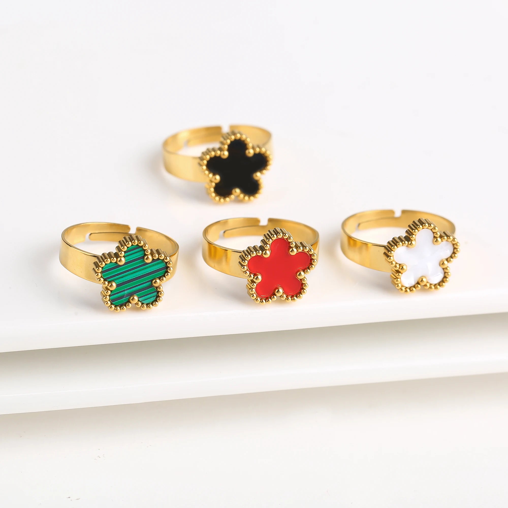 Lucky Five Leaf Clover Jewelry Set Stainless Steel Bangle Ring Women