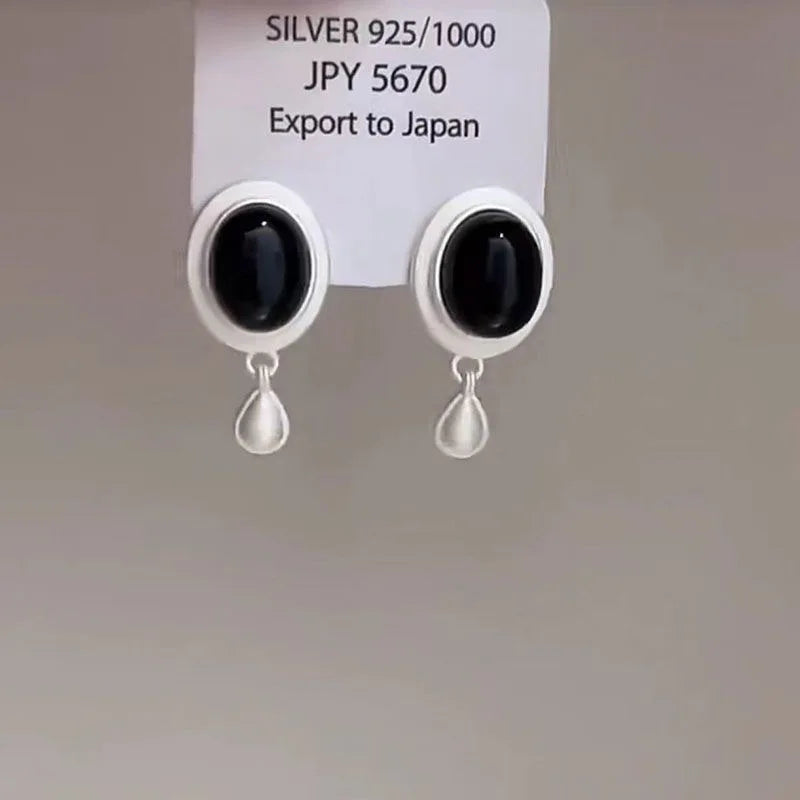 Vintage Enamel Oval Dangle Earrings Coffee Color Two Way Wear