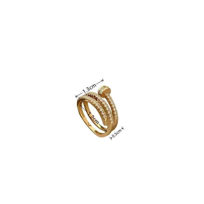 Trendy Gold Layered Ring Zirconia Cold Style Women Jewelry