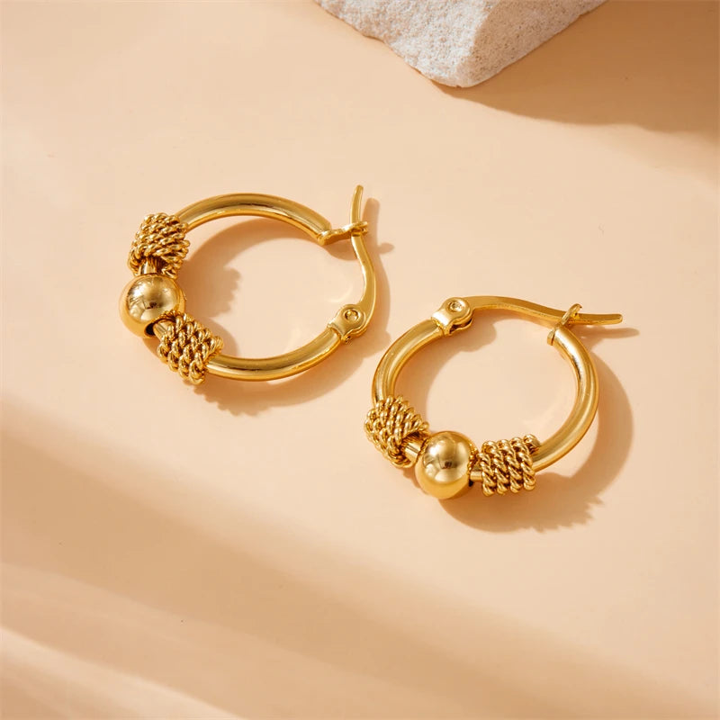 Elegant Hollow Circle Earrings Gold Stainless Steel Women 2024