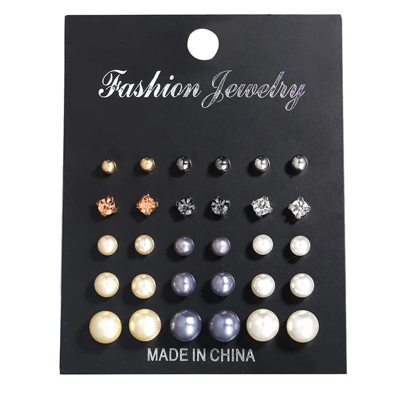 Bohemian Pearl Earrings Set 12 Pairs Geometric Women Jewelry
