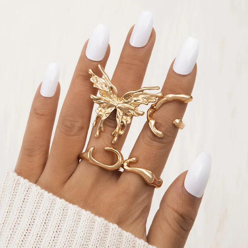 Trendy 21Pcs Gold Ring Set Vintage Geometric Hollow Design Women