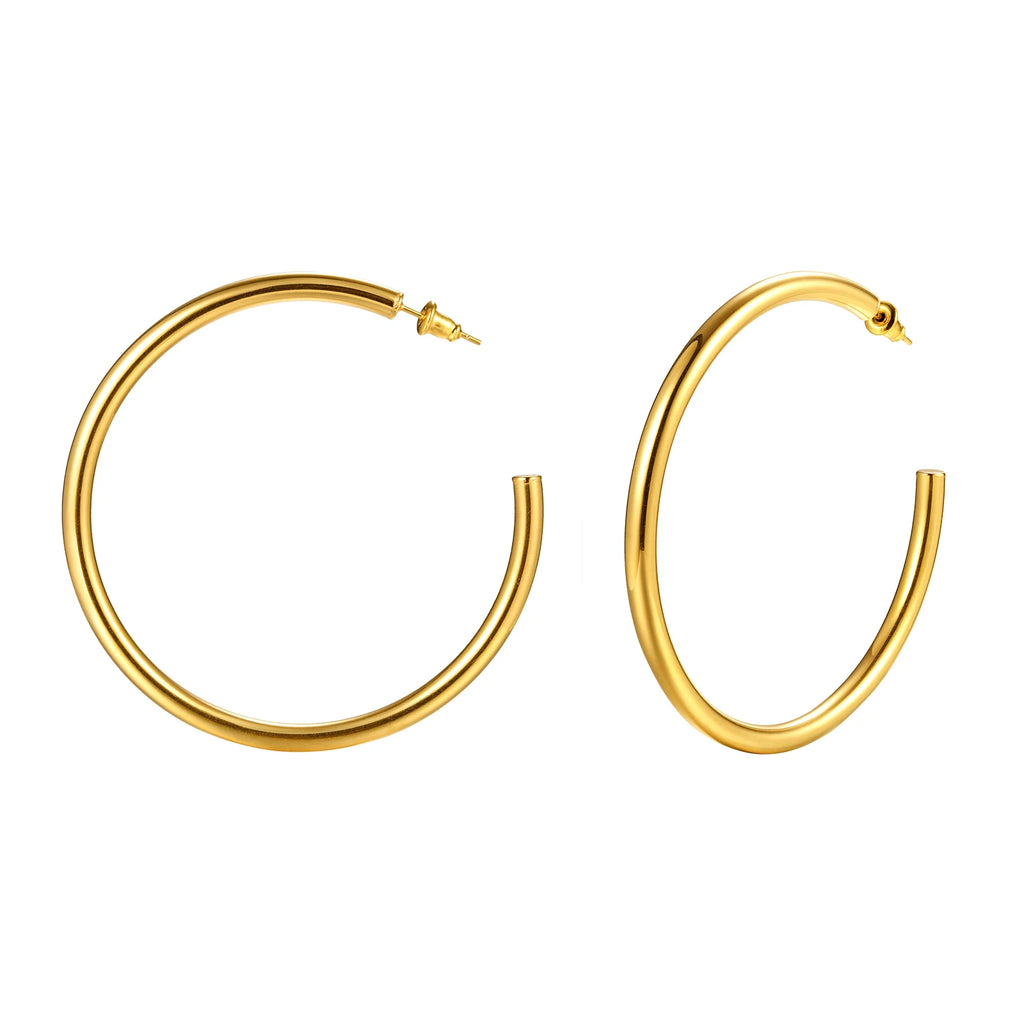 Chunky Gold Hoop Earrings Waterproof Stainless Steel 25-63mm Women