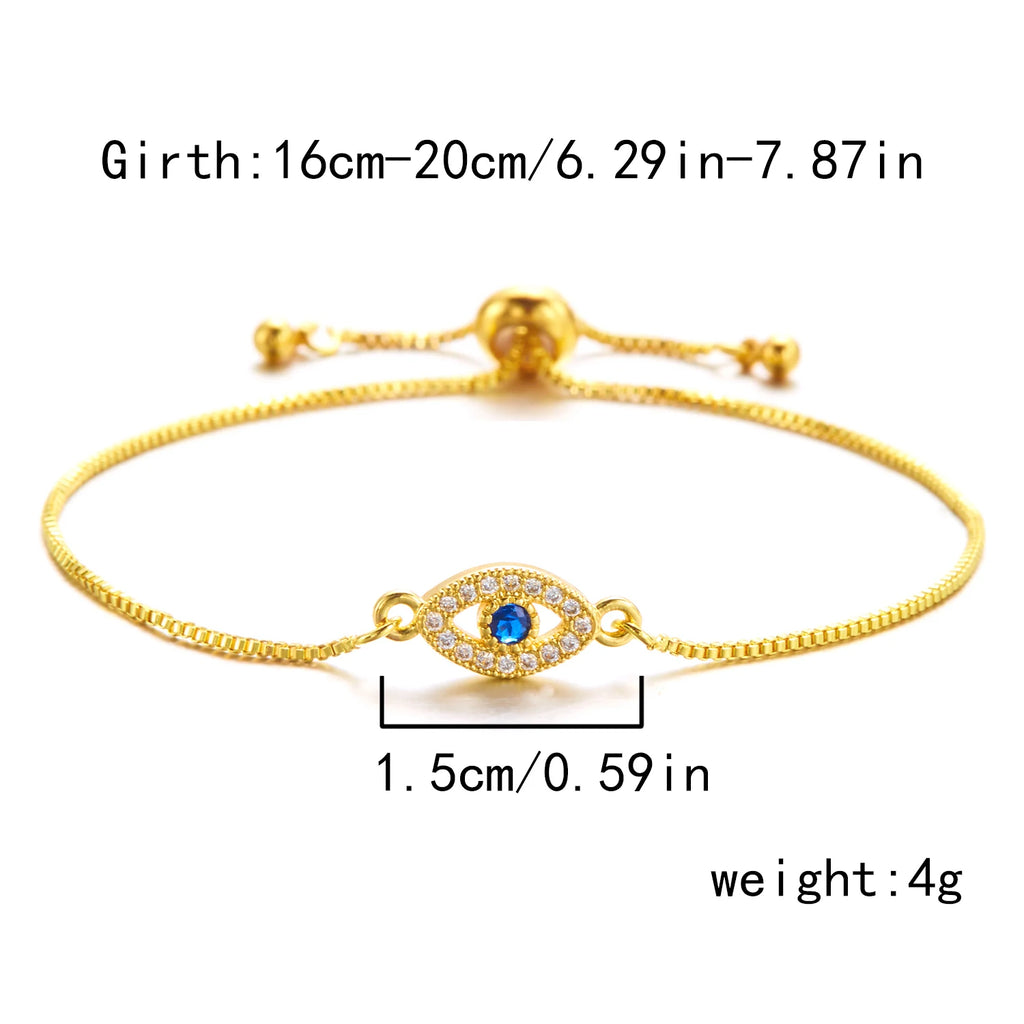 Gold Zircon Blue Evil Eye Bracelet Adjustable Lucky Women Jewelry