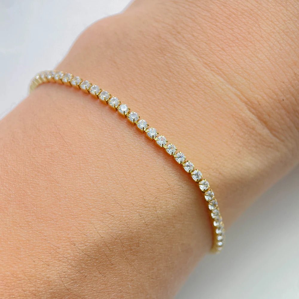Delicate 2mm CZ Cluster Tennis Bracelet Adjustable Sizes Jewelry