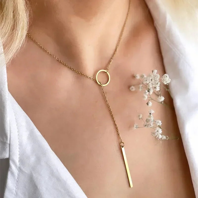 925 Sterling Silver Three Layer Necklace Simple Strip Pendant Women
