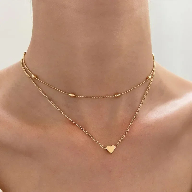 Elegant Layered Necklace Heart Star Zircon Charm Vintage Style
