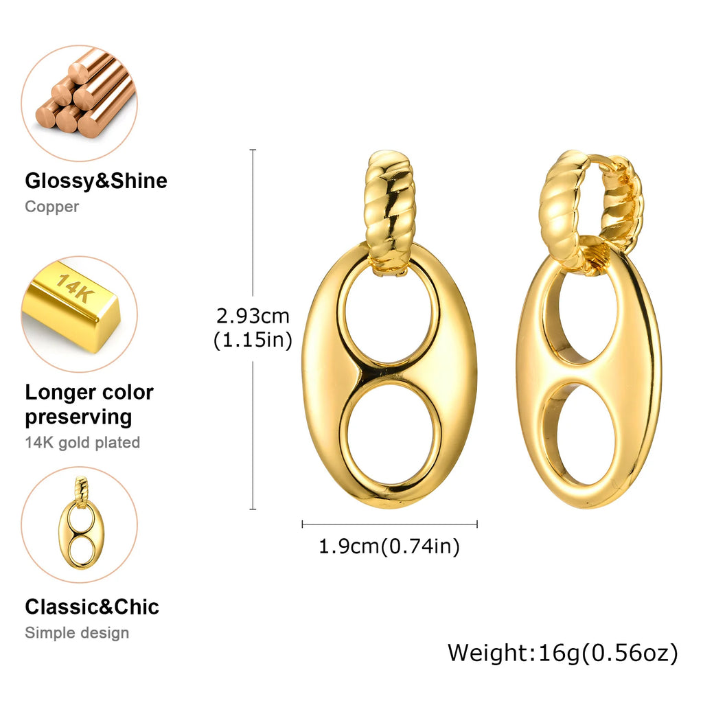 Double Circle Hoop Earrings 14K Gold Stainless Steel Chunky Women