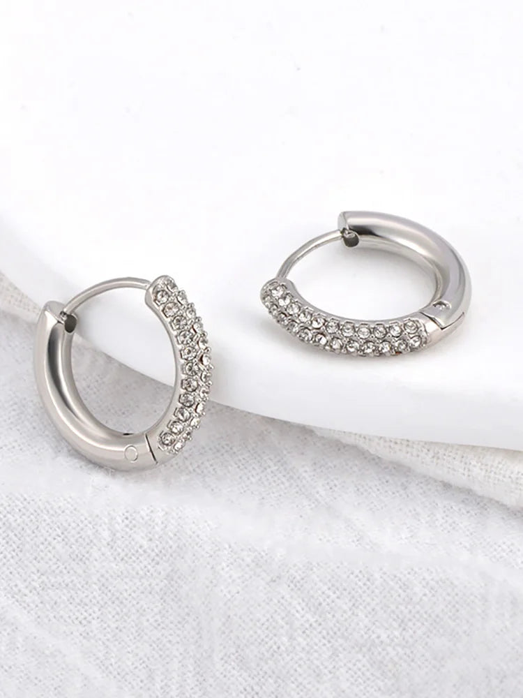Lokaer Fashion 316L Stainless Steel Rhinestone Hoop Earrings 18K PVD Gold Plated Handmade Daily Jewelry for Women Girls E24216