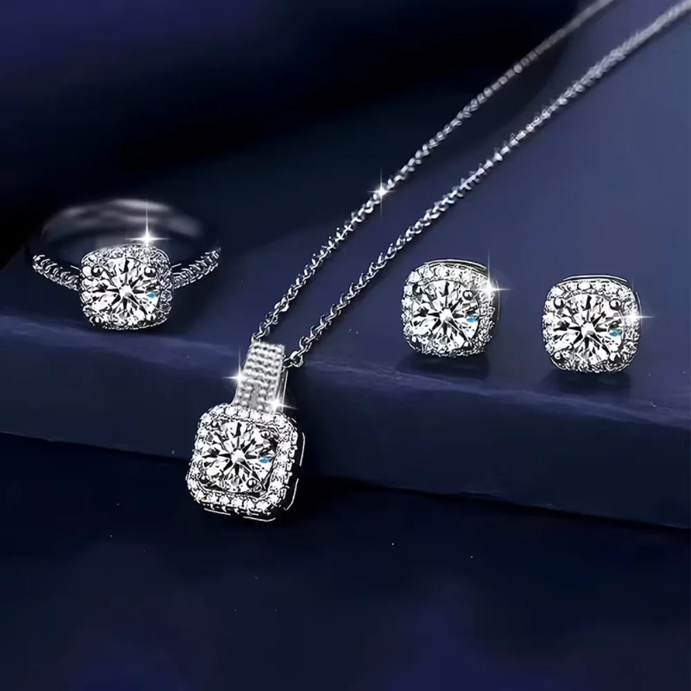 Shiny Geometric Zircon 3pcs Set Luxury Fashion Jewelry Women