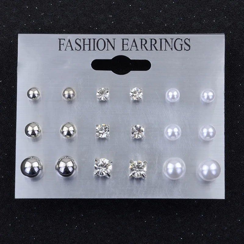 Bohemian Pearl Earrings Set 12 Pairs Geometric Women Jewelry