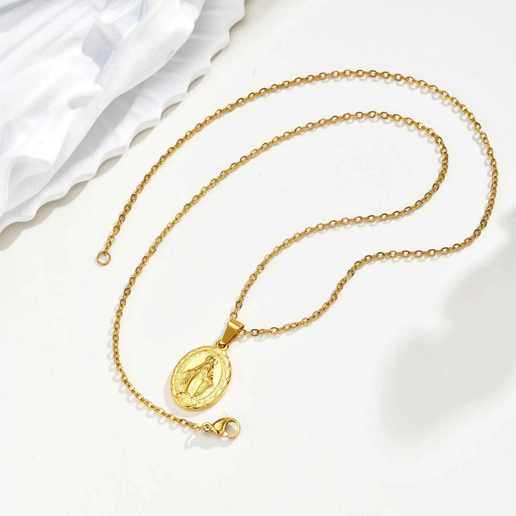 Virgin Mary Necklace 18K Gold Plated Stainless Steel Women