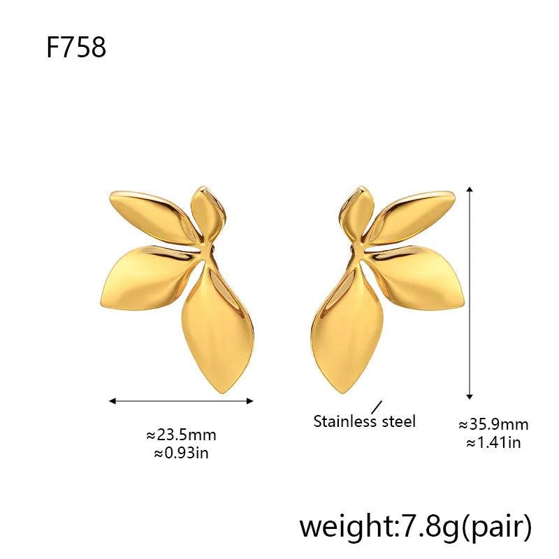 Elegant Flower Leaf Earrings Gold Shiny Women Jewelry