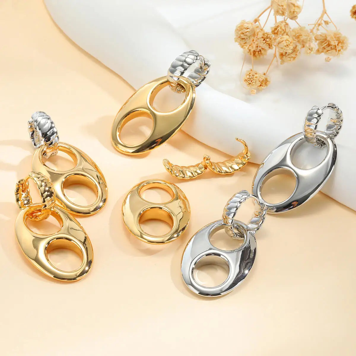Double Circle Hoop Earrings 14K Gold Stainless Steel Chunky Women