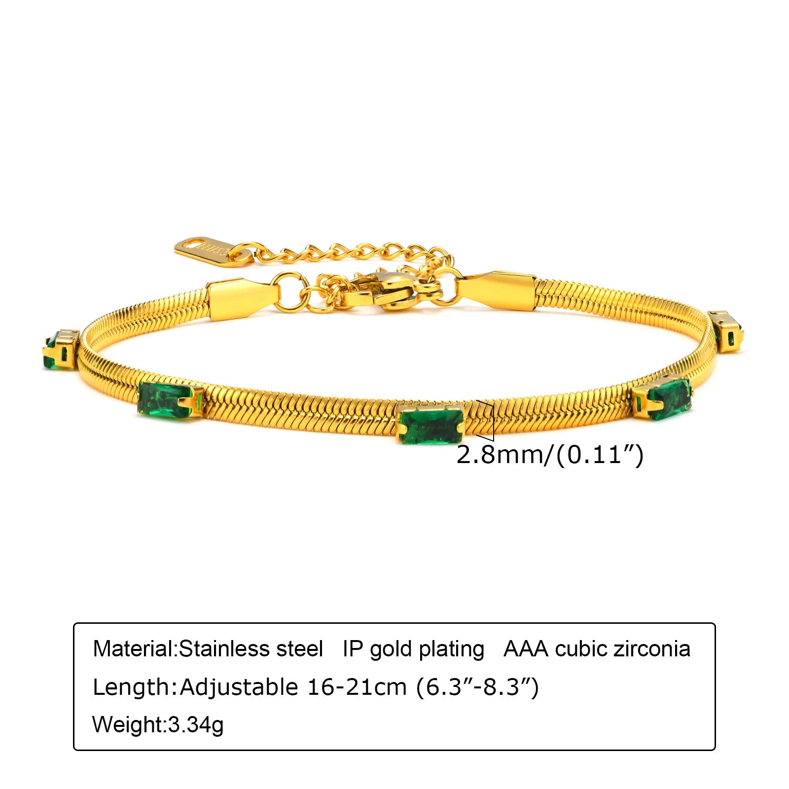 Vintage Green Zircon Necklace Gold Plated Women Jewelry