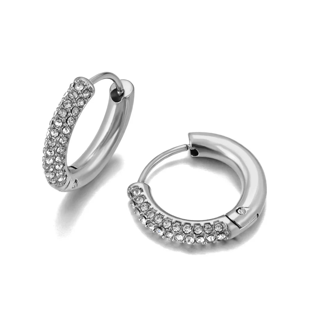 Lokaer Fashion 316L Stainless Steel Rhinestone Hoop Earrings 18K PVD Gold Plated Handmade Daily Jewelry for Women Girls E24216