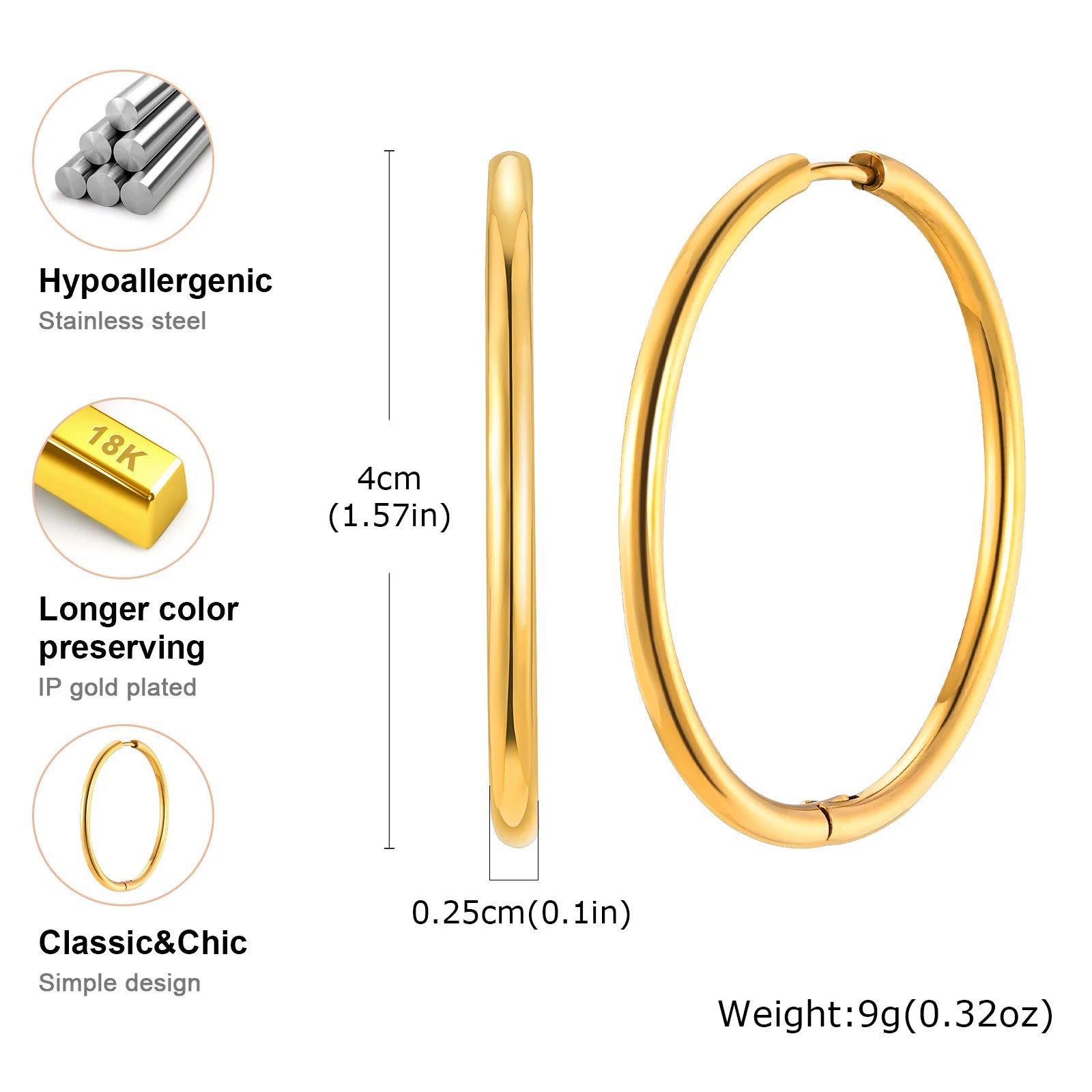 Stainless Steel Hoop Earrings 20-40mm Sizes Women Jewelry
