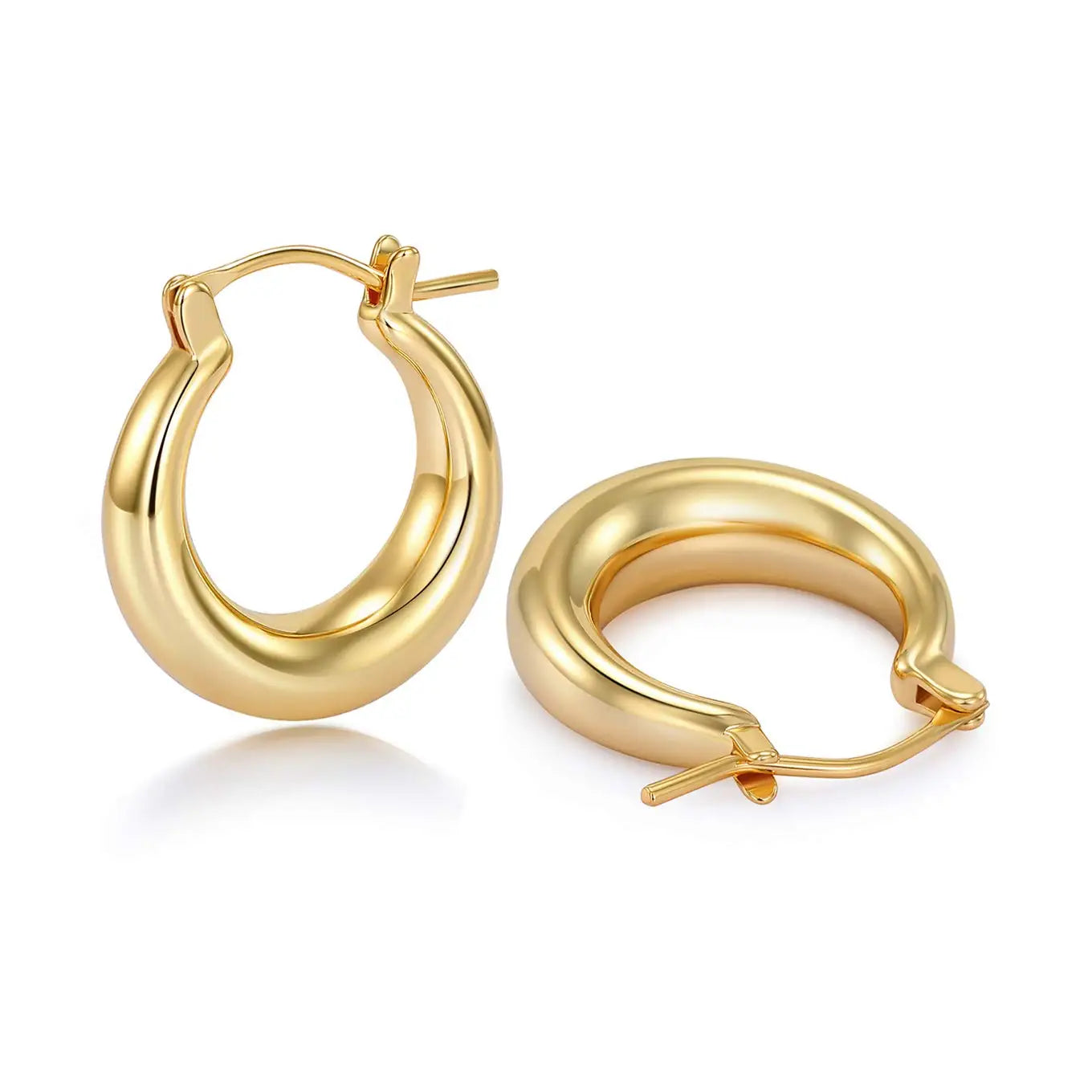 Shevalues Chunky Hoop Earrings 14K Gold 925 Silver Needle Women
